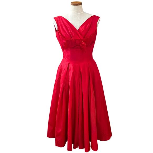 Jonny Herbert Dresses & Skirts - 1950s Jonny Herbert Couture Red Taffeta Party Dress XS Rockabilly Pin Up Vtg